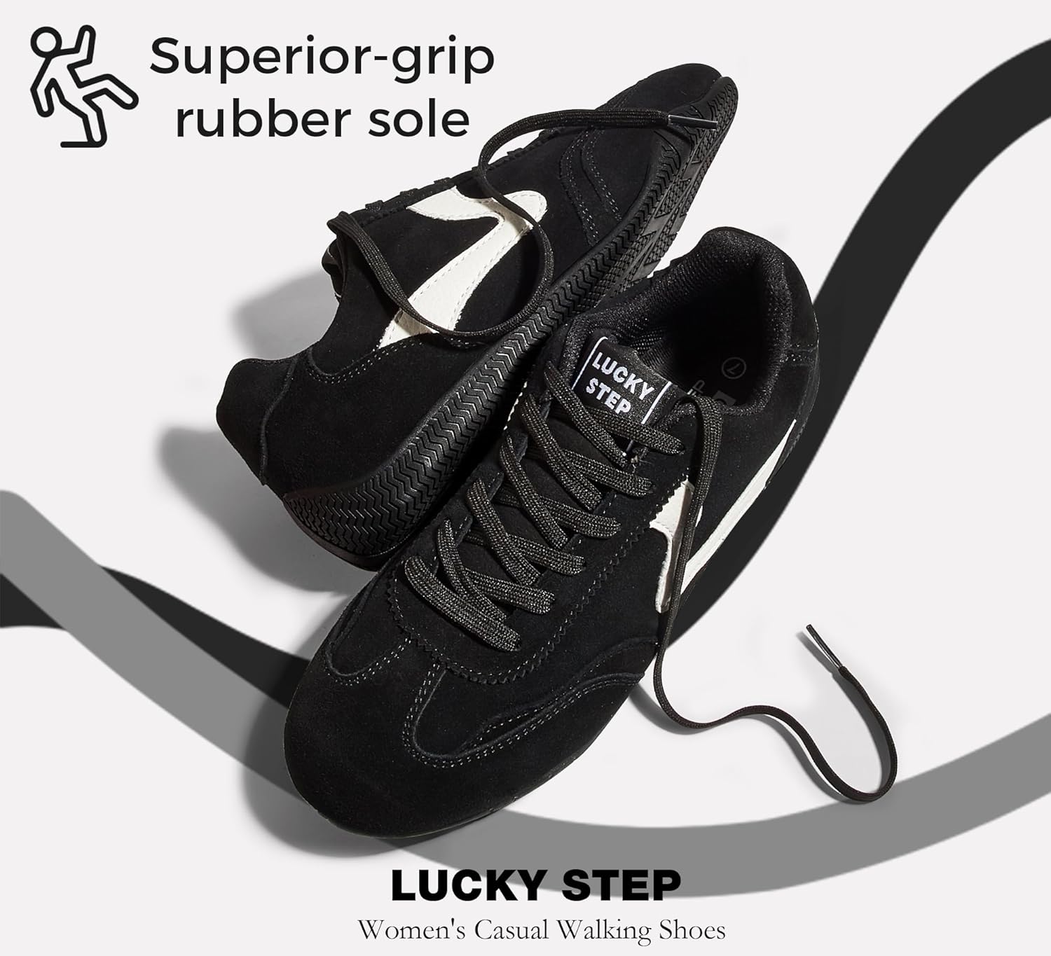 LUCKY STEP Women's Casual Walking Shoes Lifestyle Lightweight Suede Classic Non Slip Trendy Cute Comfortable Running Retro Lace-up Fashion Sneakers - Image 4