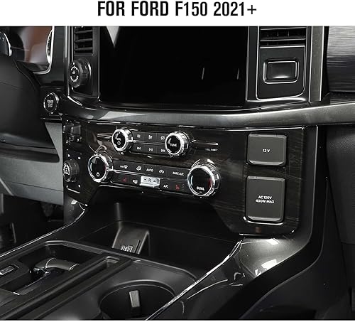 Miniatura 2 de Jimen Compatible con Ford F150 2021-2023, cubierta del panel de control de aire acondicionado de consola central (grano de madera negra)