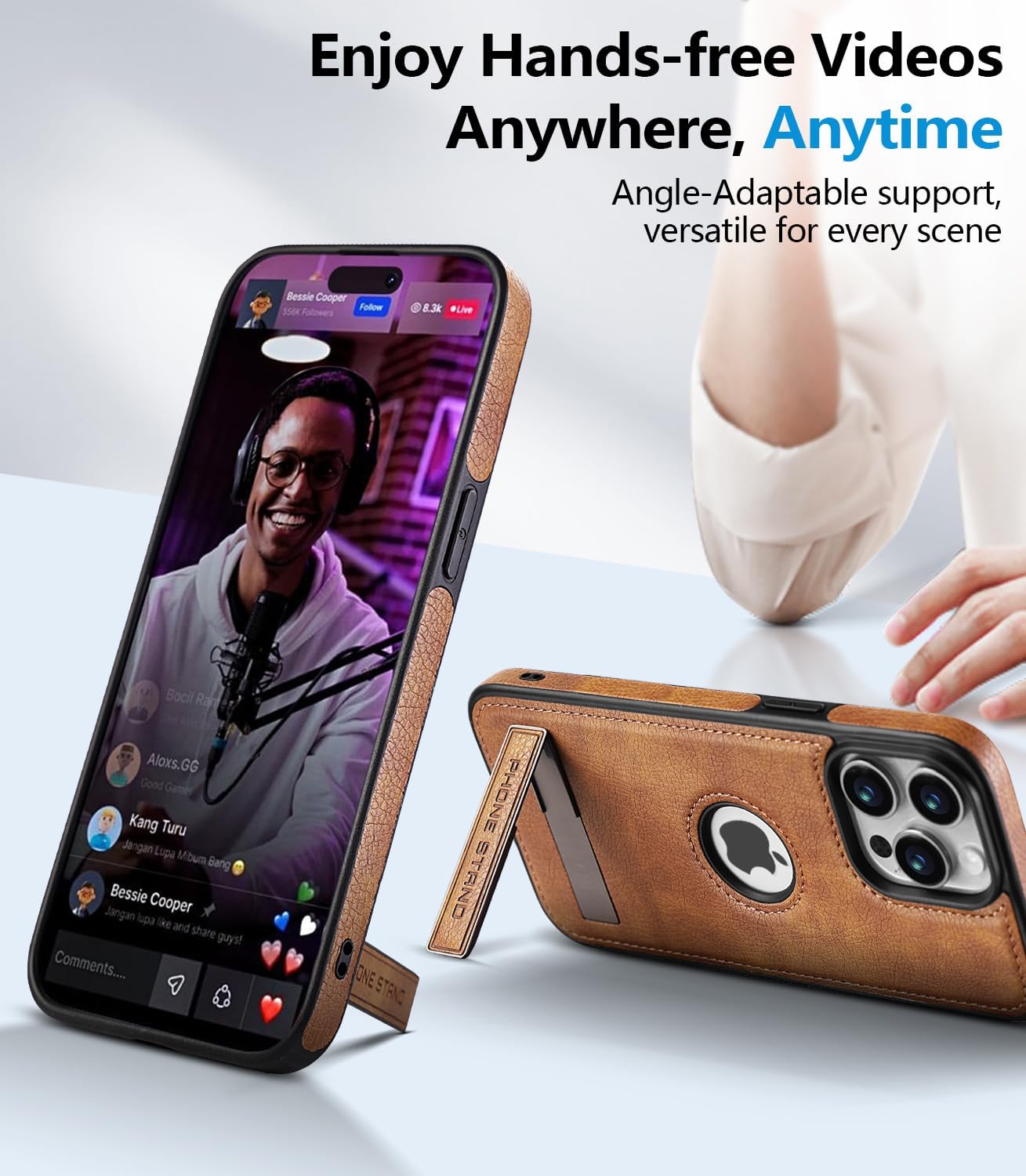 Designed for iPhone 15 Pro Max Leather Case with Stand, Protection Slim Adjustable Kickstand Phone Cover Compatible with iPhone 15 Pro Max (Brown) - Image 3