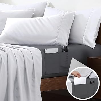 Cathay Home Queen Fitted Sheet with Double-Sided Pockets - 14" Deep Pocket Microfiber Sheet, Double Brushed Ultra Soft Bed Sheet, Wrinkle & Fade Resistant, Grey
