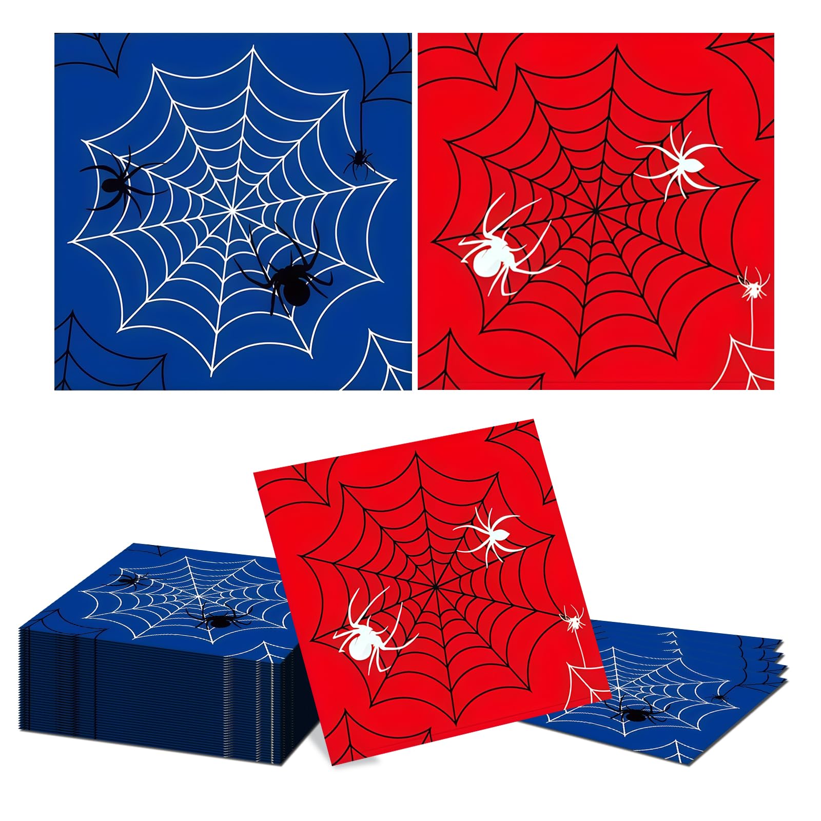 GlamRays 40 Pieces Spider Web Napkins 33x33cm Red-Blue Spider Web Paper Napkins Kids Birthday Halloween Party Table Decor Spider Theme