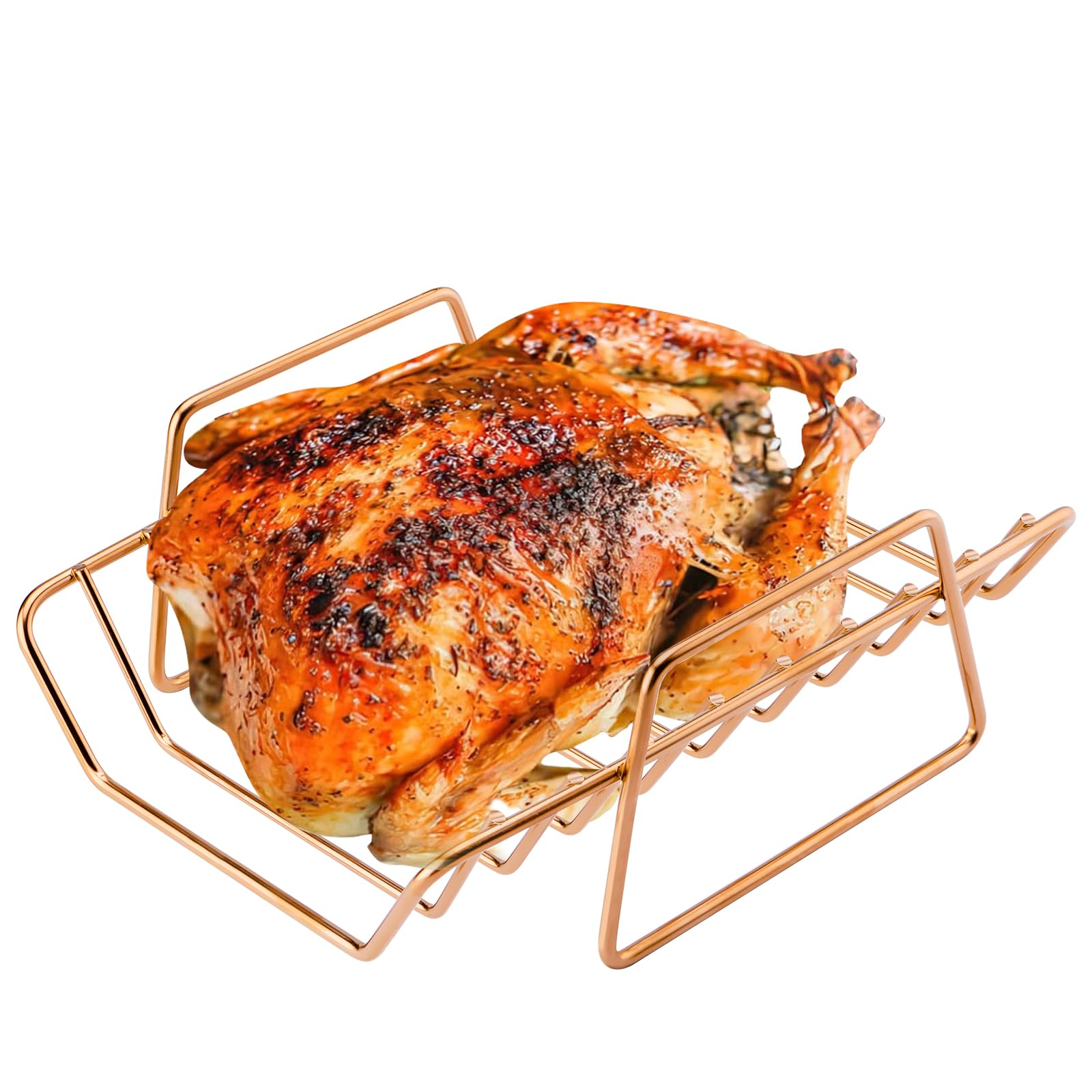 Griglia multiuso in acciaio inox, griglia a V per arrostire pollo, antiaderente per barbecue, per affumicare, all'aperto e cucinare, grande uovo verde (argento)