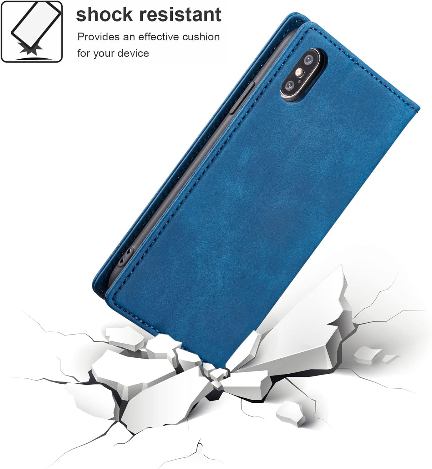 ZCDAYE Wallet Case for iPhone X,iPhone Xs Cover,Magnetic Premium Vintage PU Leather Soft TPU Folio Flip Case Cover with Card Slots Kickstand for iPhone X/iPhone Xs-Blue