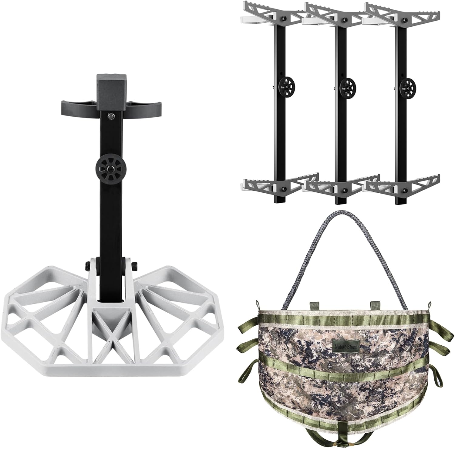 Full Mobile Tree Saddle Hunting System Kit: Includes 12"x12" Aluminum Saddle Hunting Platform, Gen1 Hunting Saddle, 3-Pack Climbing Sticks