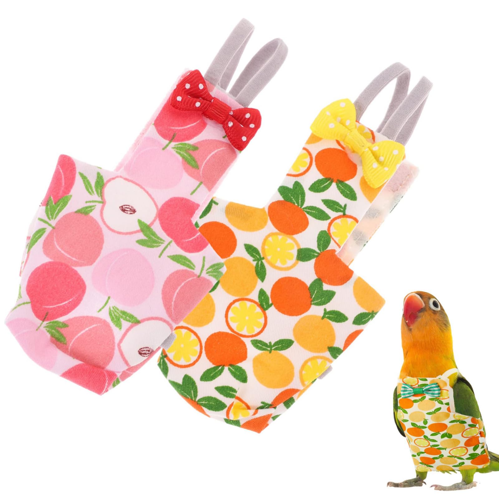 2Pcs Birds Diaper for Parrot, Parrot Diaper Set with Peach and Pineapple Print, Comfortable Bird Diaper for Daily Use,Parrot Clothes for Small to Medium Birds