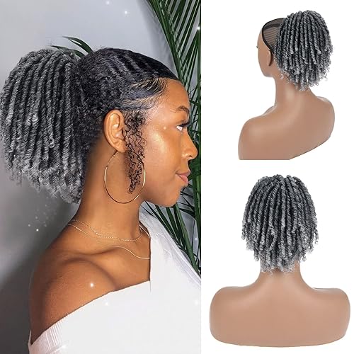 Miniatura 9 de SCENTW Extensiones de cola de caballo de rastas para mujer, cola de caballo con cordón negro con extremos rizados, rastas sintéticas de diosa,