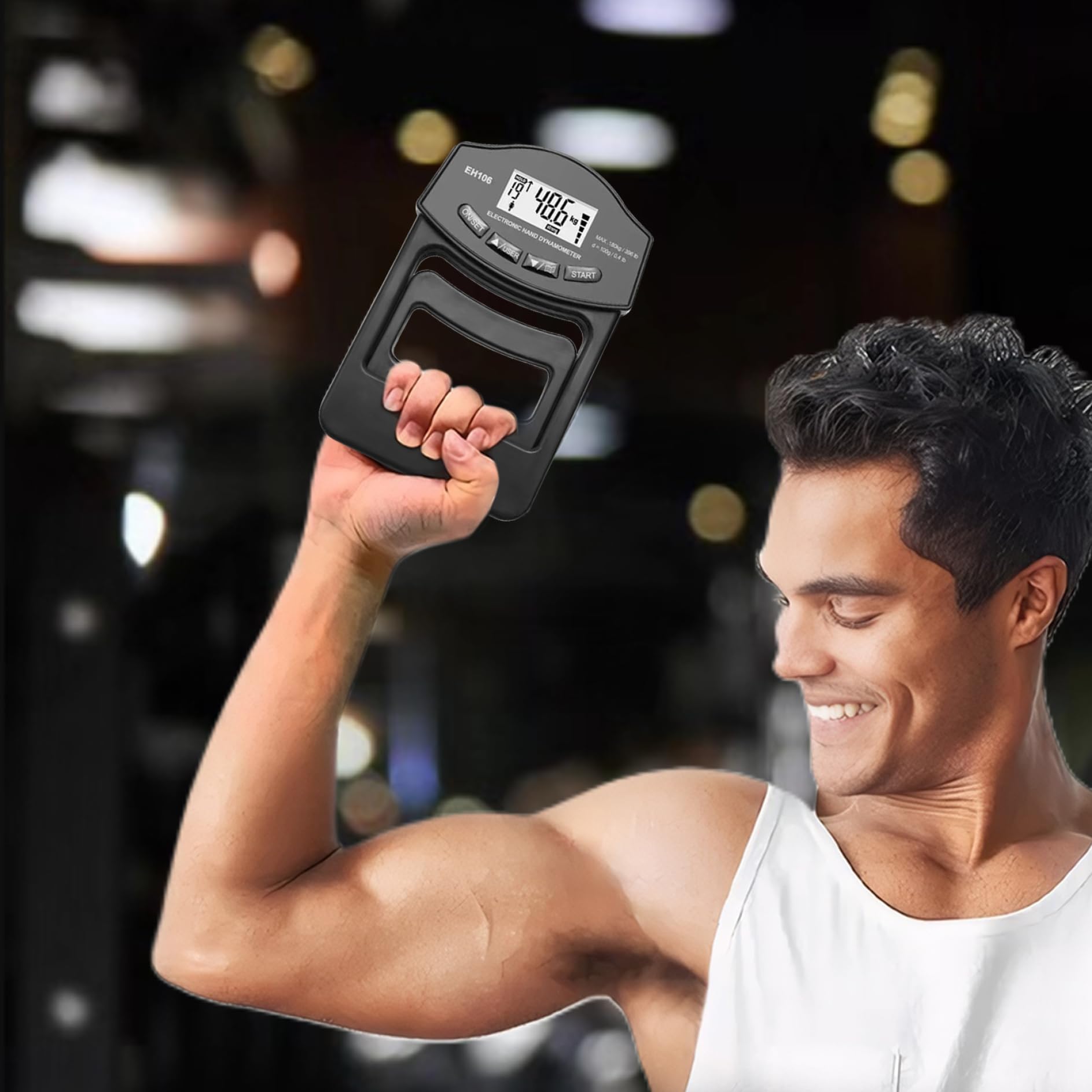 Grip Strength Tester, 180kg / 396lb Grip Dynamomètre à main - Contrôle du dispositif de mesure numérique de la poignée numérique Power, Testeur de poignée USB / pip à batterie pour sport, école, mais