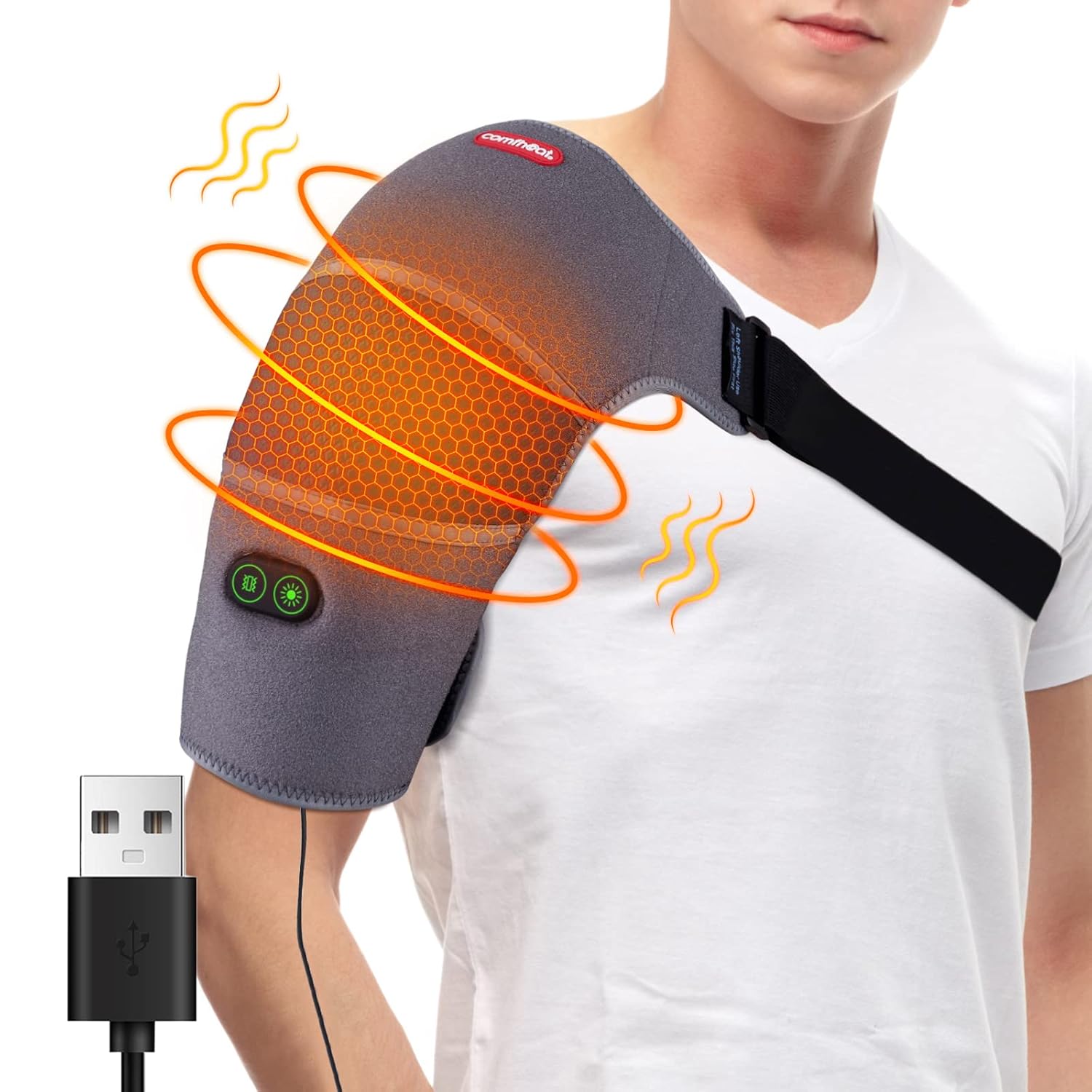 Shoulder Heating Pad Massager for Rotator Cuff Upper Arm Pain Relief USB Powered Heated Shoulder Wrap with Vibration