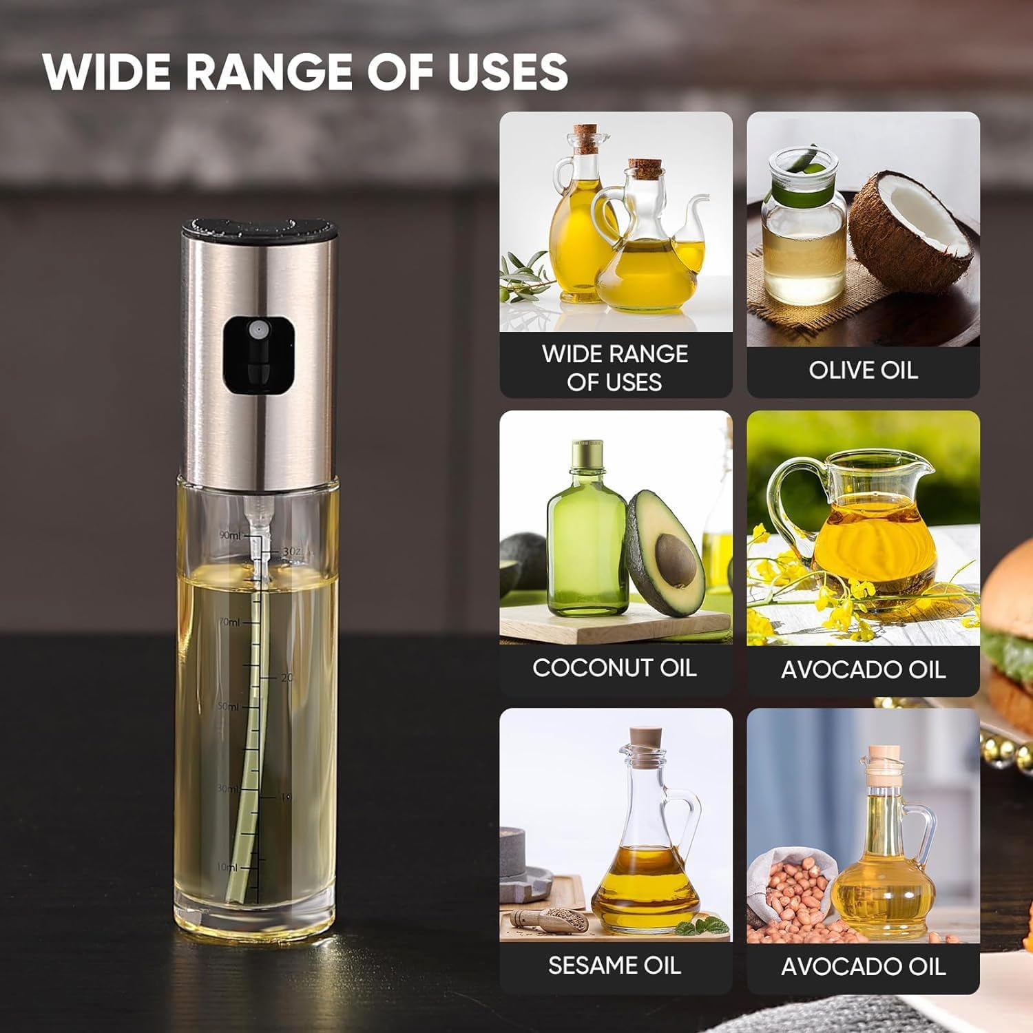 Kitchen Oil Dispenser Bottle, Olive Oil Sprayer 100ml, Stainless Steel Oil Mister, Refillable Cooking Oil Spray Bottle, Premium Quality Luxury Experience