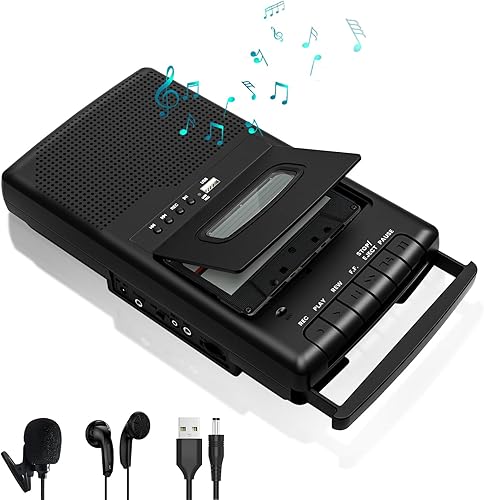 Reproductor de casetes retro y grabadora de cinta con micrófono independiente, convertidor digital portátil de cinta a USB, asa de transporte,