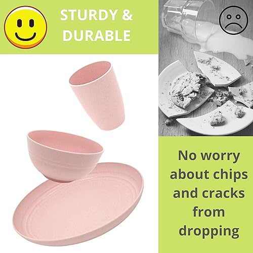 Miniatura 5 de Juego de vajilla de paja de trigo irrompible (28 piezas) – Juego de platos the Simply Avocado para 4 – Juego de vajilla para niños – Platos de