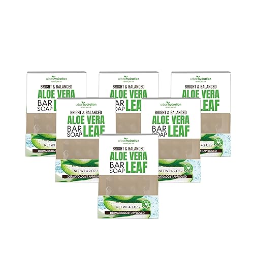 Urban Hydration Jabón en barra de aloe vera para rostro y cuerpo, paquete de 6 | Adecuado para uso diario, sin silicona, parabenos, perlas de