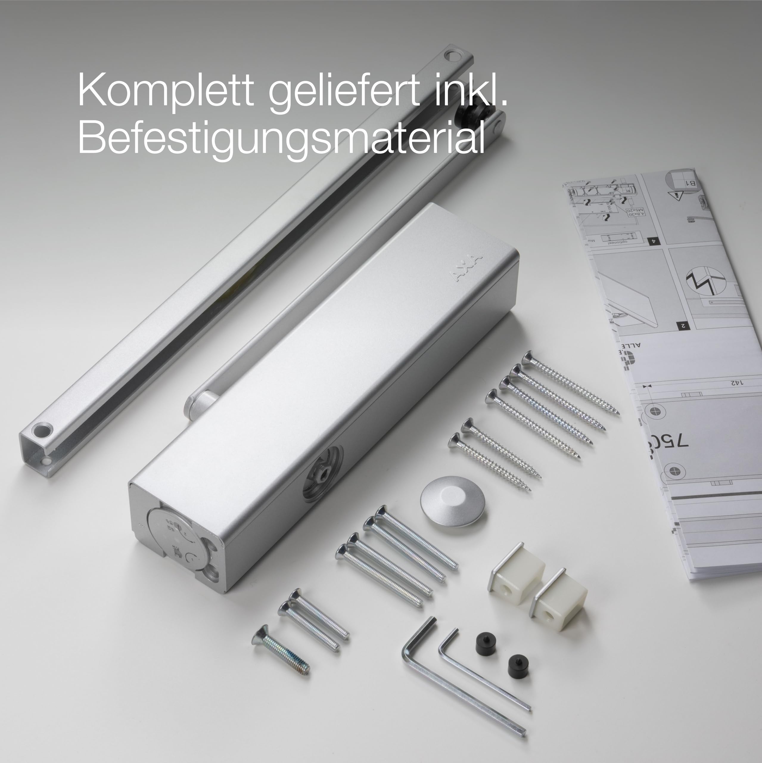 AXA Automatischer Türschließer - 7508 - Türfeder - Bis 60 kg- Einstellbare Schließgeschwindigkeit und Endschlag - Grau