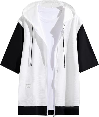 Mens Summer Hoodie, Mens Clothing, Zipper, Waffle, Half Sleeve, Hooded, Short Sleeve, Comfortable, Comfortable and Comfortable to Fit the Skin, Lightweight, Soft, Silhouette, Fashionable,