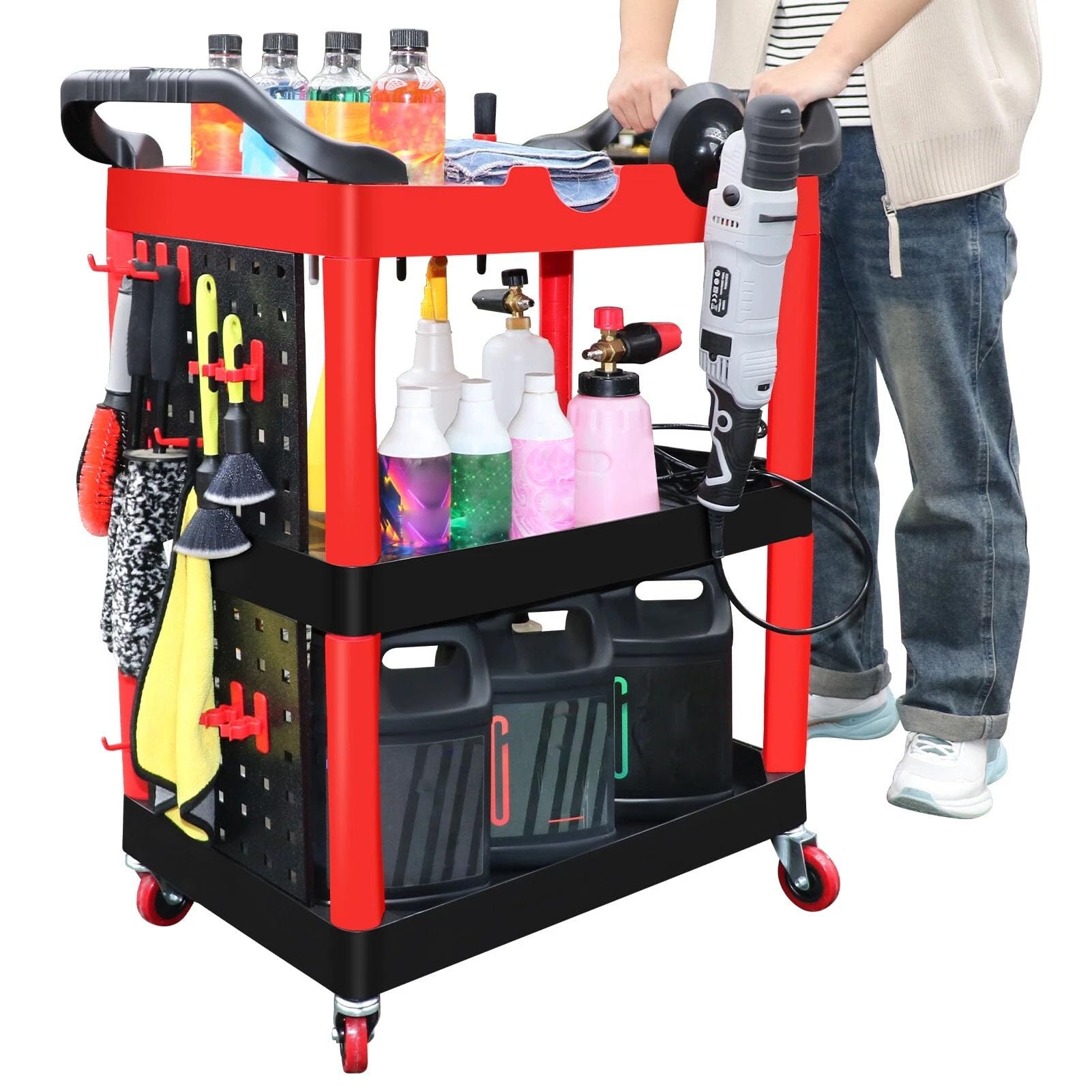 Detalles Automáticos Carry with Wheels, Cart Herramientas Detalles Servicios Públicos 3 Niveles Almacenamiento Garaje Organizador Lavado Autos para Taller Detalders Mecánica