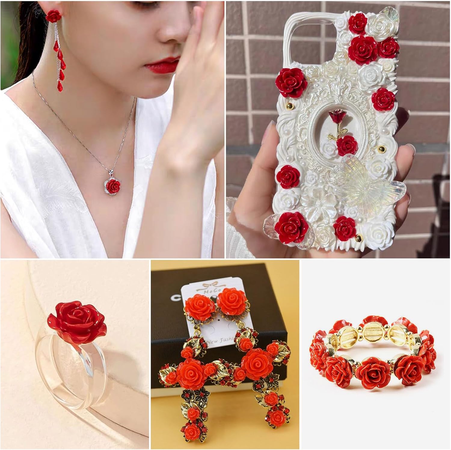 Craftdady 50pcs Red Rose Flower Resin Cabochons 20mm Flatback Undrilled Floral Cameos for Scrapbooking DIY Crafts Wedding Decors - Image 4