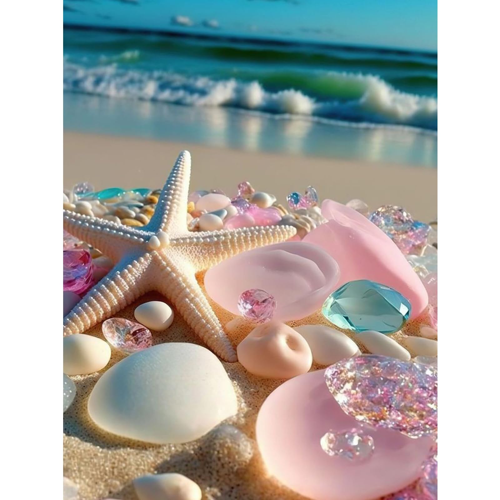 Fountor Diamond Painting Erwachsene Strand, DIY 5d Diamond Painting Bilder Strand Meer 30x40cm, Round Full Drill Diamond Art Craft Kit für Home Wall Decor Geschenk