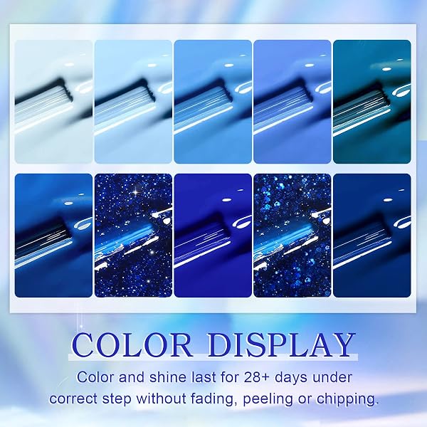 YSUVIN Vernis Semi Permanent, 10 Couleurs Ciel Tibetan Saphir D'encre Denim Bleu Profond Pastel Brillant Cyan Bleu D'été Vernis à Ongles Soak Off UV pour Vacances Nail Art Manucure Ki - 2