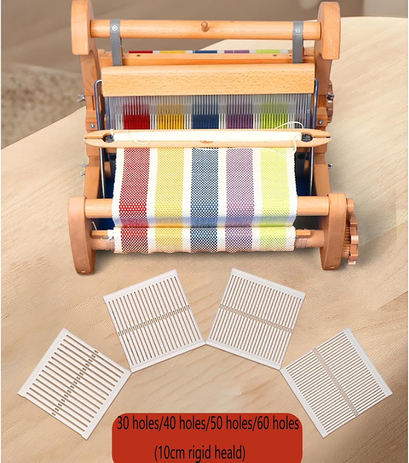 GJOPU Foldable Mini Creative Looms, Tabletop Wooden Weaving Looms Kit with a Reed Device, Adjustable Fabric Density, Weavings Width 30cm, Eccentric Shaft Design, No Installation Required