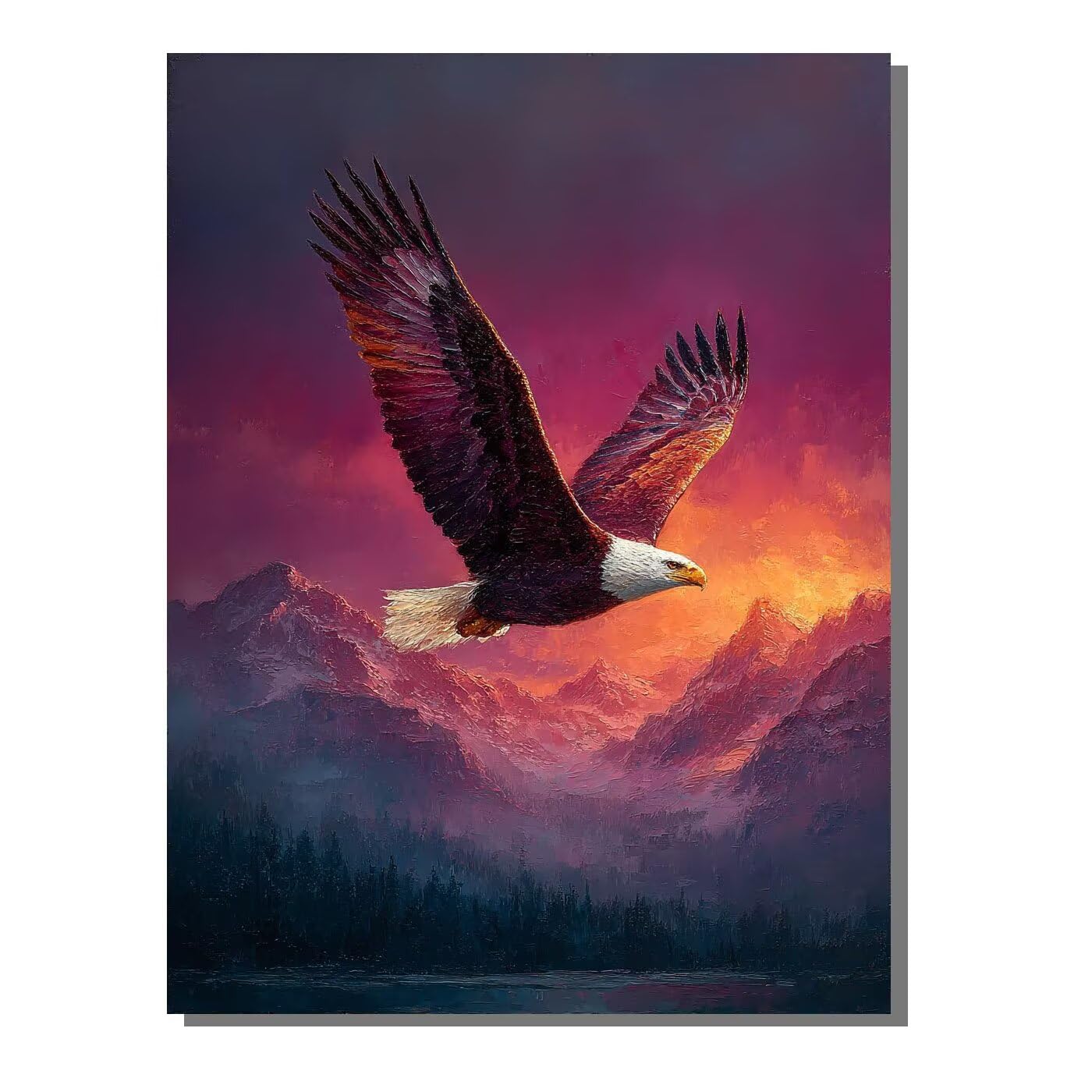 Landschaft Adler Malen Nach Zahlen Erwachsene, Paint by Numbers Adult Anfänger Set, Heimwerk Malen Nach Zahlen Kinder Mit Rahmen, 3 Pinsel und 36 Acrylfarbe Als für Deko Wohnzimmer 60 x 80 cm BJHDK566