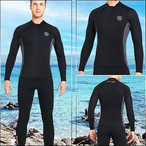 Miniatura 2 de Traje de neopreno superior de 0.079 pulgadas, chaqueta de neopreno para hombres y mujeres, cremallera frontal, manga larga, traje de buceo para