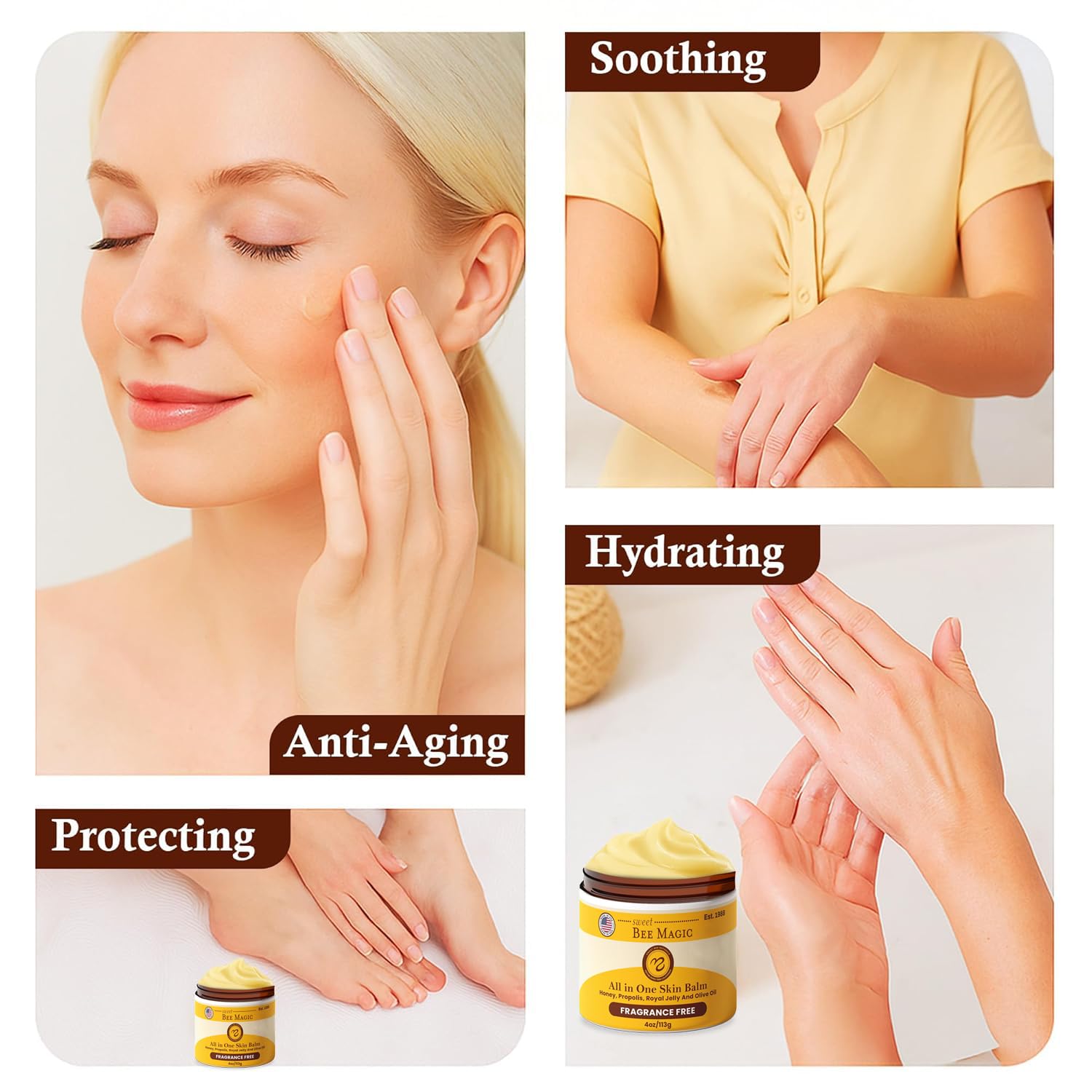 Sweet Bee Magic All In One Healing Organic Balm - Natural Skin Healing Cream, Beeswax Balm for Dry Skin, Face & Body Moisturizer - All Natural Aid - 1 Jar (4oz) - Image 9