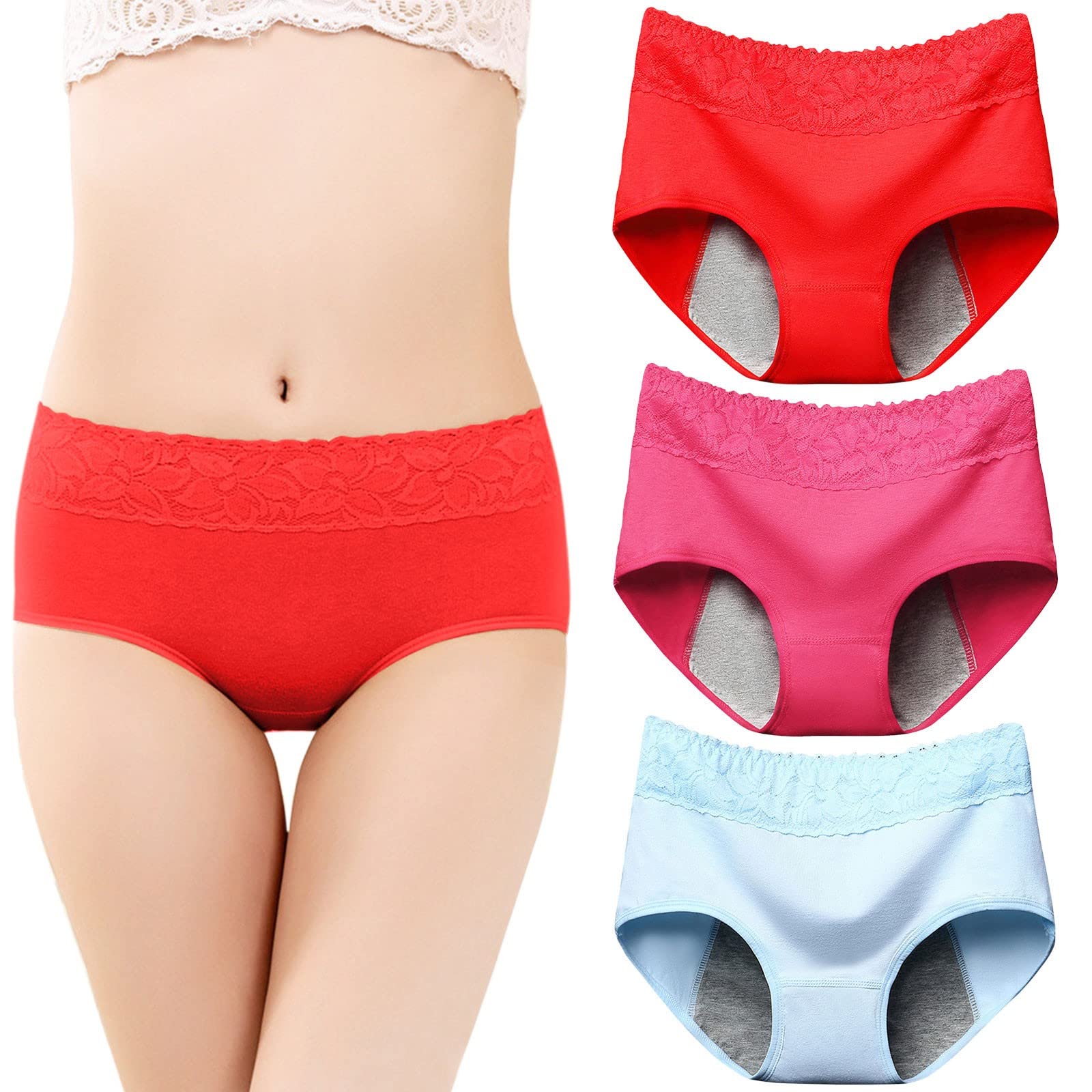 QHQQXN Generisch Damen-Slips, Unterwäsche, Unterwäsche, Damen, 3-teilig, Menstruationsunterwäsche für Frauen, Spitzenhöschen, Slips, mittelhohe Taille, Slips, Spitze, Damenunterwäsche