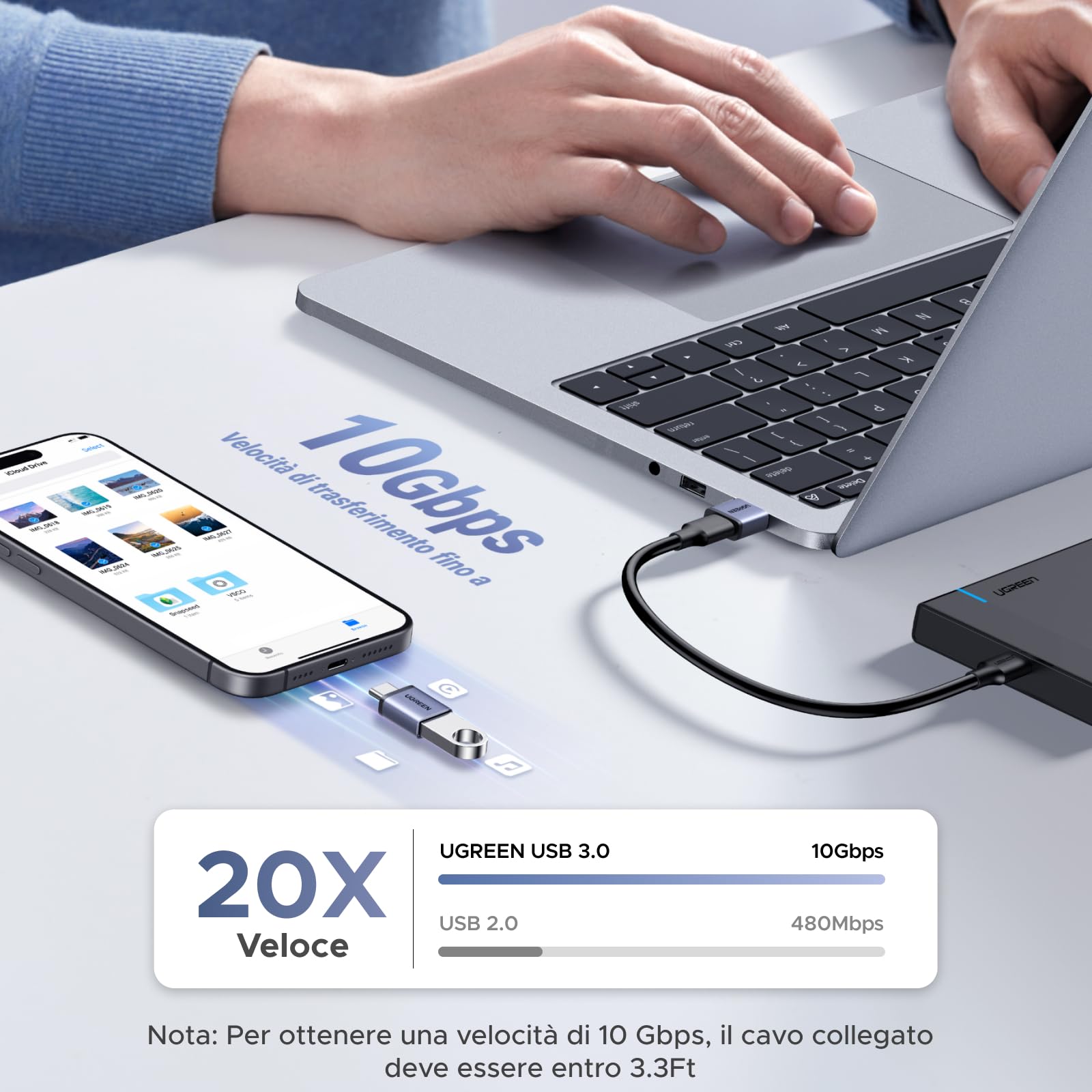 UGREEN Adattatore USB C a USB A OTG 10Gbps 4 Pezzi