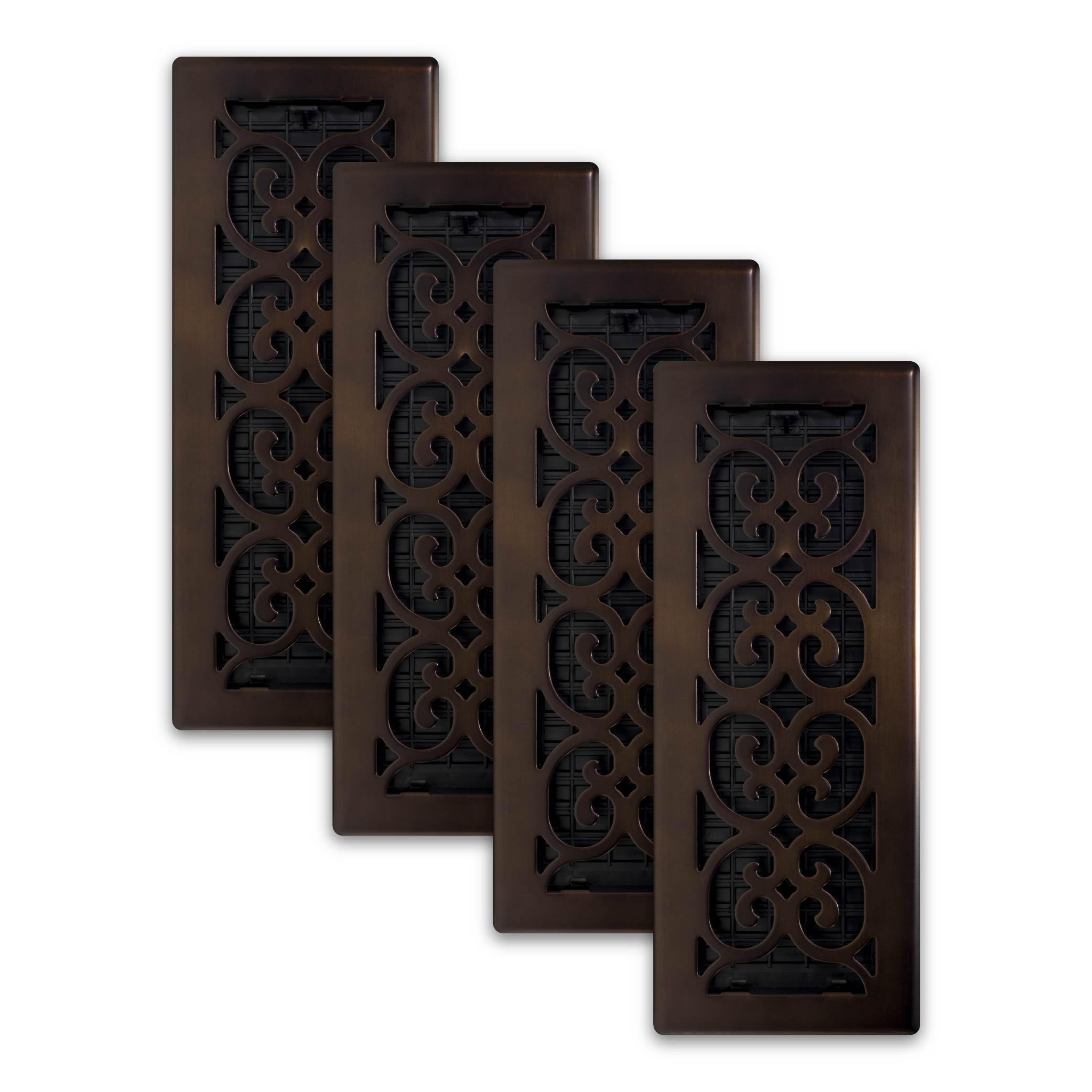 Registro de suelo de 4x12 pulgadas en bronce frotado con diseño de pergamino pack de 4