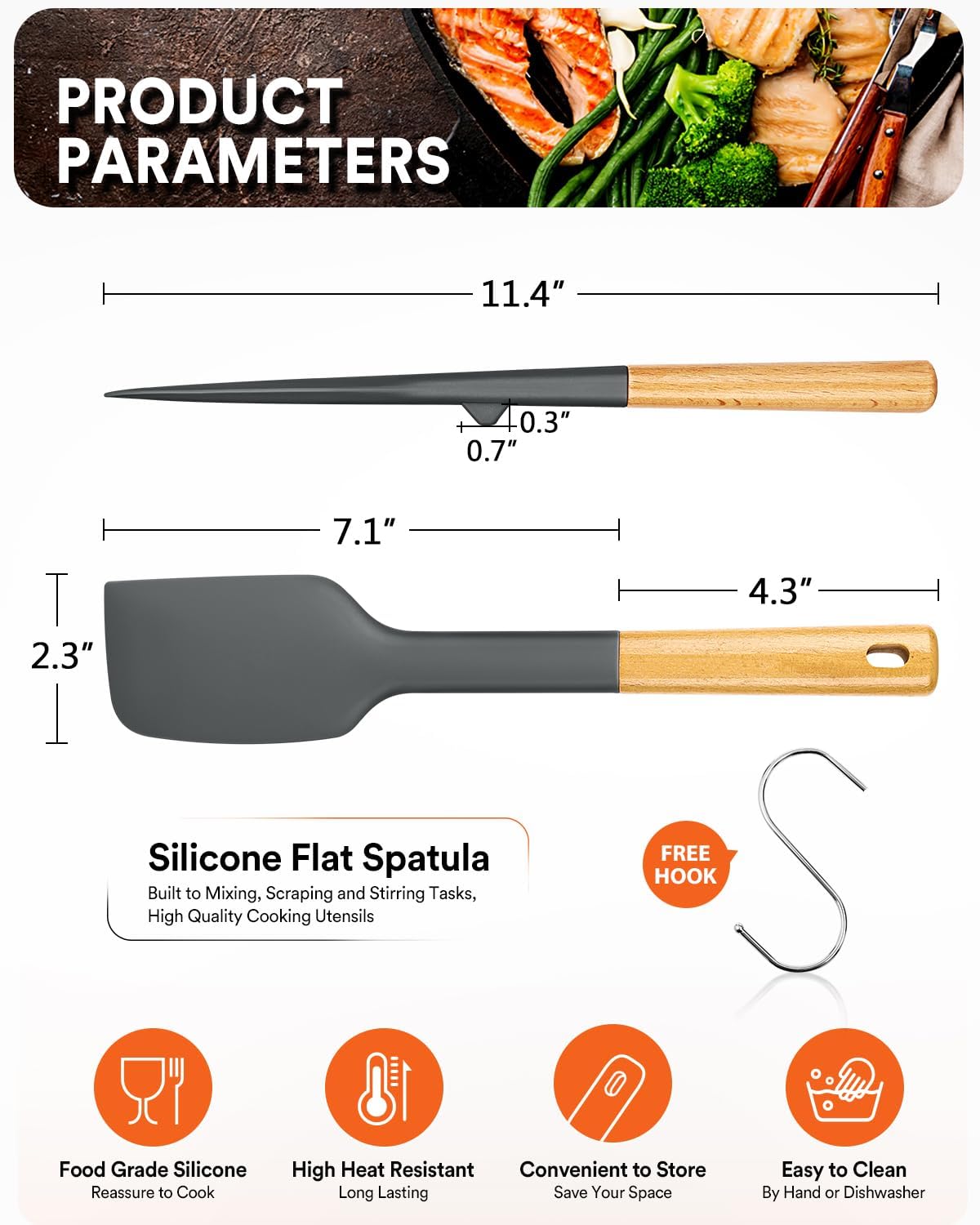 Badiano Silicone Heavy-Duty Spatula, Rubber Scraper for Nonstick Cookware