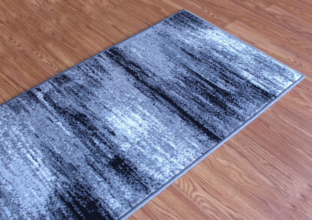 Masada Rugs, Modern Contemporary Runner Area Rug, Grey Black White (2 Feet X 7 Feet, Grey) Runner