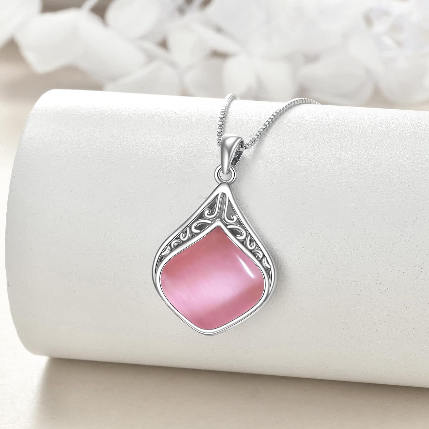 YAFEINI Teardrop Necklace Sterling Silver Filigree Irish Pendant Necklace Natural Stone Moonstone/Lapis Lazuli/Larimar/Moss Agate Necklace Jewelry - Image 3