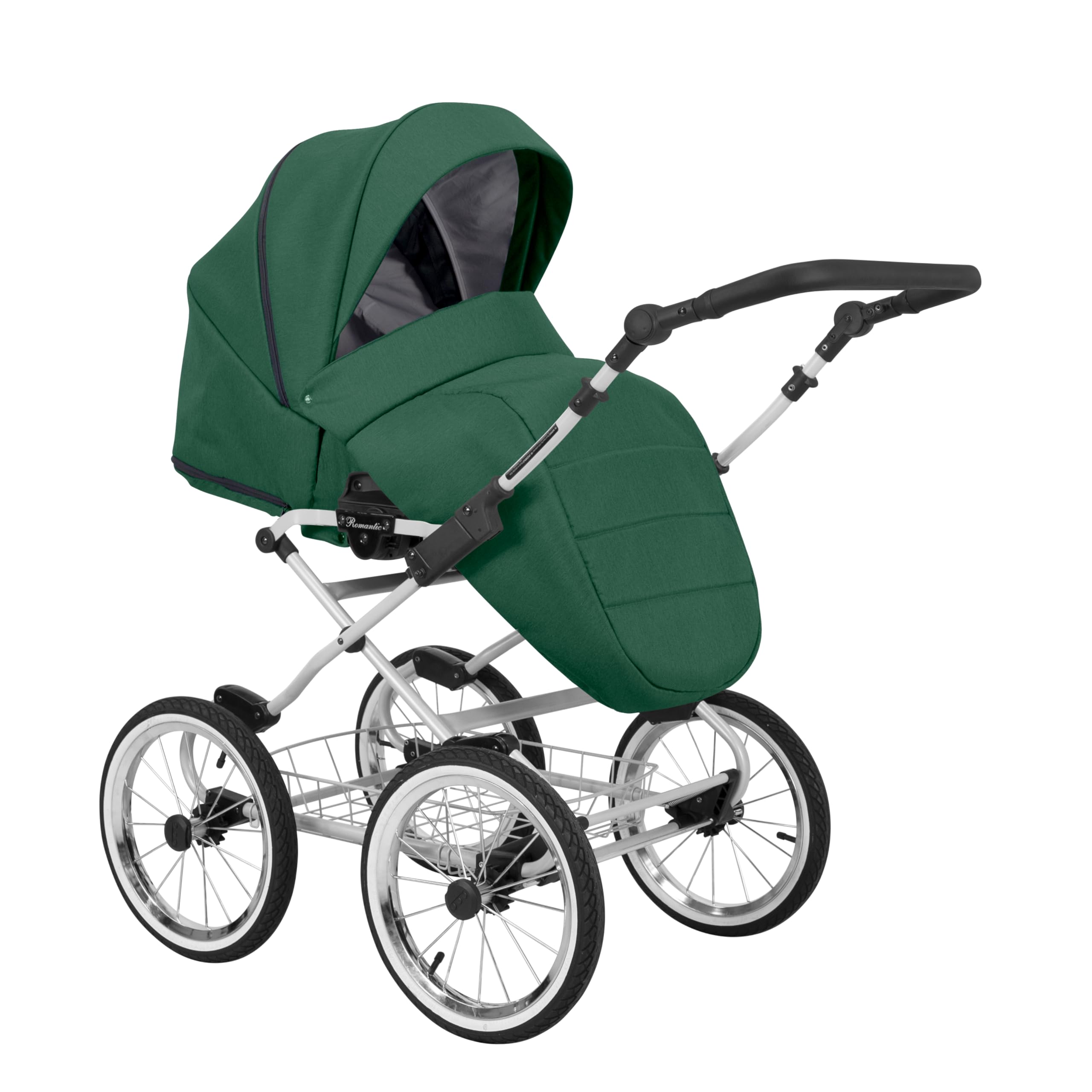 Poussette landau bébé 3 en 1 et 2 en 1 nacelle siège-auto bébé Kunert ROMANTIC retro 3en1 et 2en1 pousette 3 in 1 et 2 in 1 (vert- cadre gris, 3en1 Cosmo)