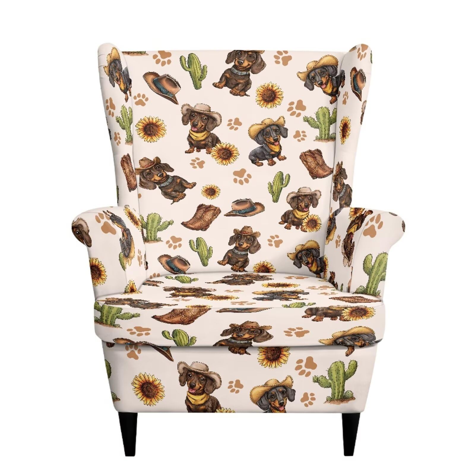 Xoenoiee Fundas elásticas para sillón, diseño de perro salchicha, girasol, cactus, 2 piezas, fundas elásticas para sillón, protector antideslizante para muebles para sala de estar