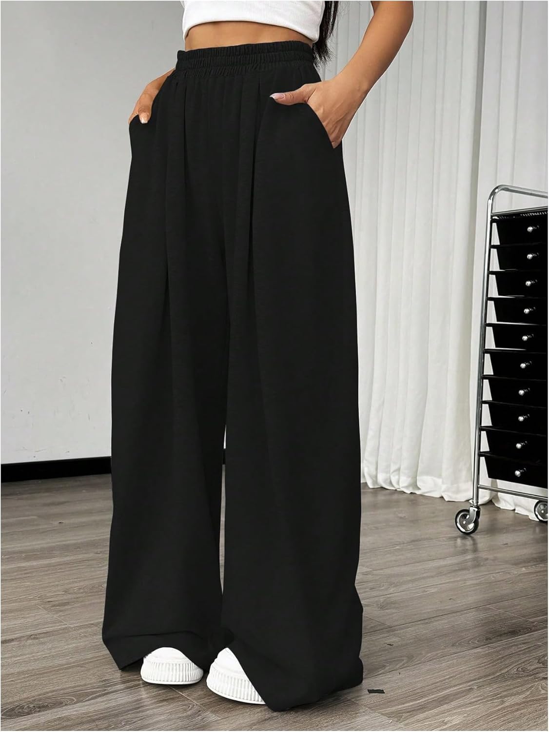 SweatyRocks Women's Barrel Pants Wide Leg High Waist Baggy Sweatpants Elastic Oversized Athletic Joggers Trousers - Image 5