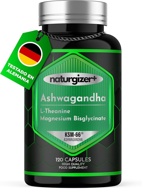Ashwagandha KSM-66 + L-Theanine + Magnesium Bisglycinate | COMPLEX Formula for Your Daily Wellness Routine | High Purity | 120 Vegan Capsules | Naturgizer+