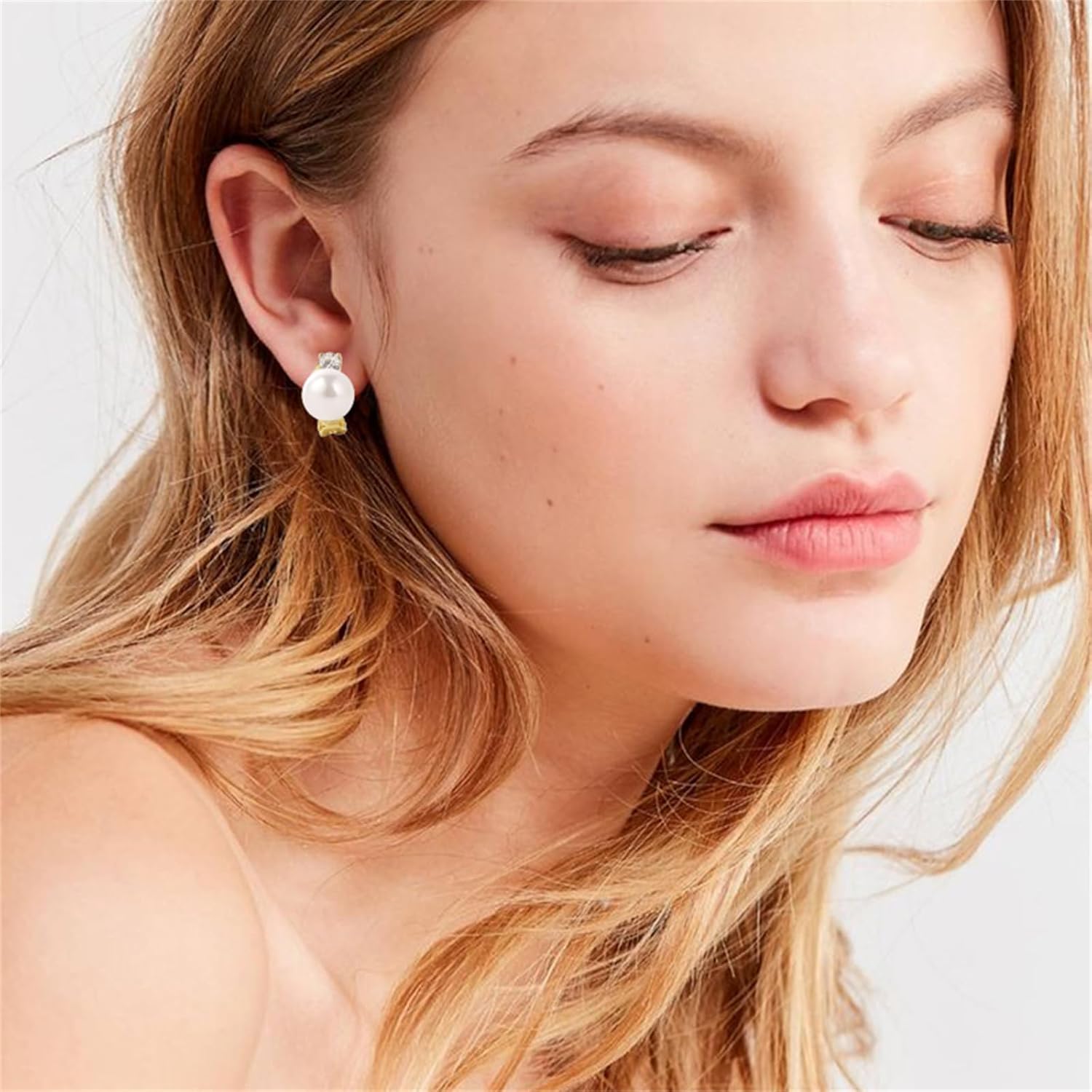 Pearl Clip on Earrings for Women Freshwater Baroque Pearl Dangle Drop Earrings Non Pierced 14K Gold Plated Oval Earrings White Imitation Pearl Earrings Fashion Wedding Minimalist Jewelry - Image 3