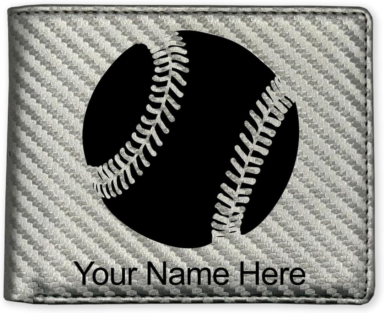 LaserGram Faux Leather Bi-Fold Wallet, Baseball Ball, Personalized Engraving Included (Carbon Fiber Bronze)