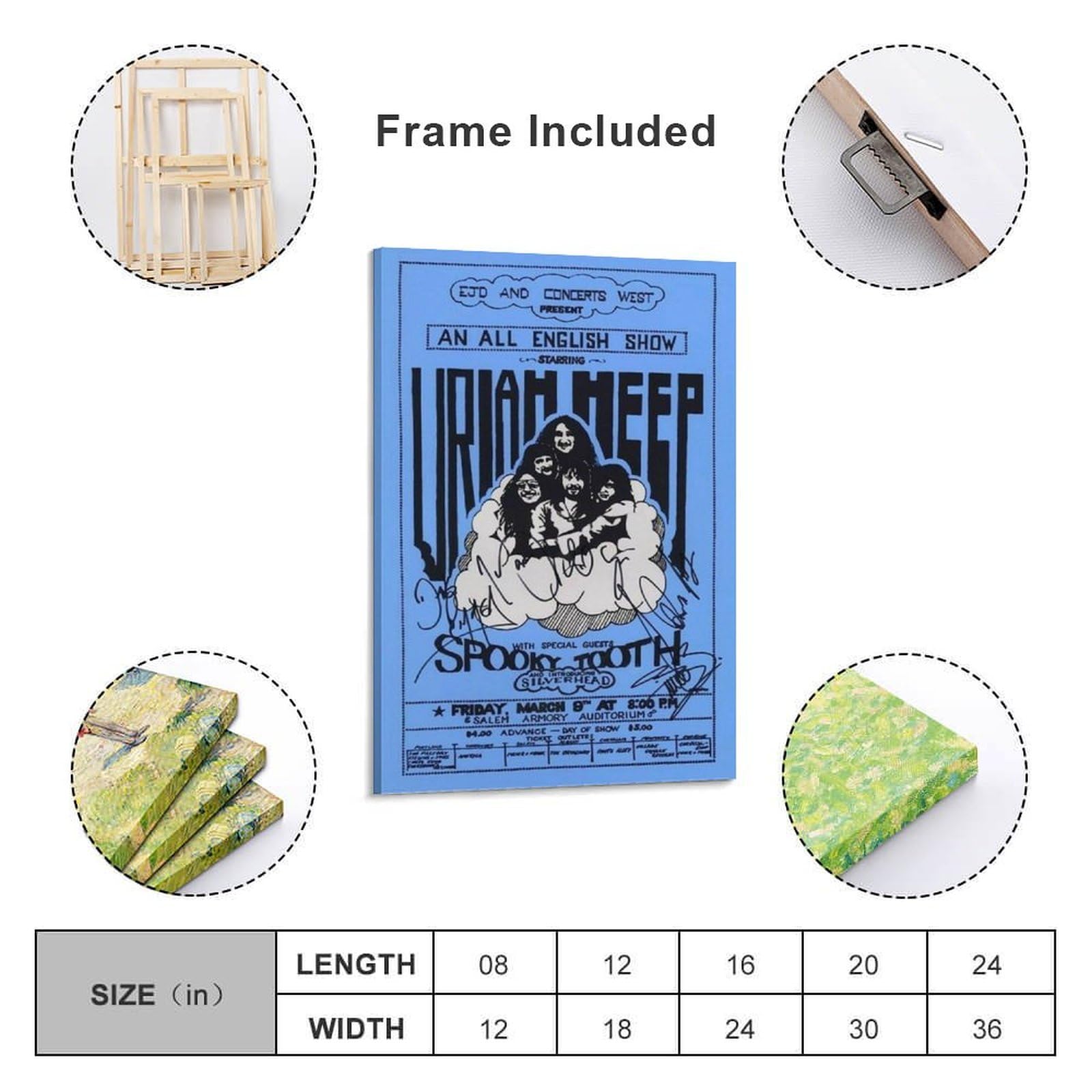 YADKGA Uriah Heep 1973 Salem ConcertFashion Poster decorativo su tela artistica da parete per soggiorno, camera da letto, soggiorno, poster illustrativo 60 x 90 cm