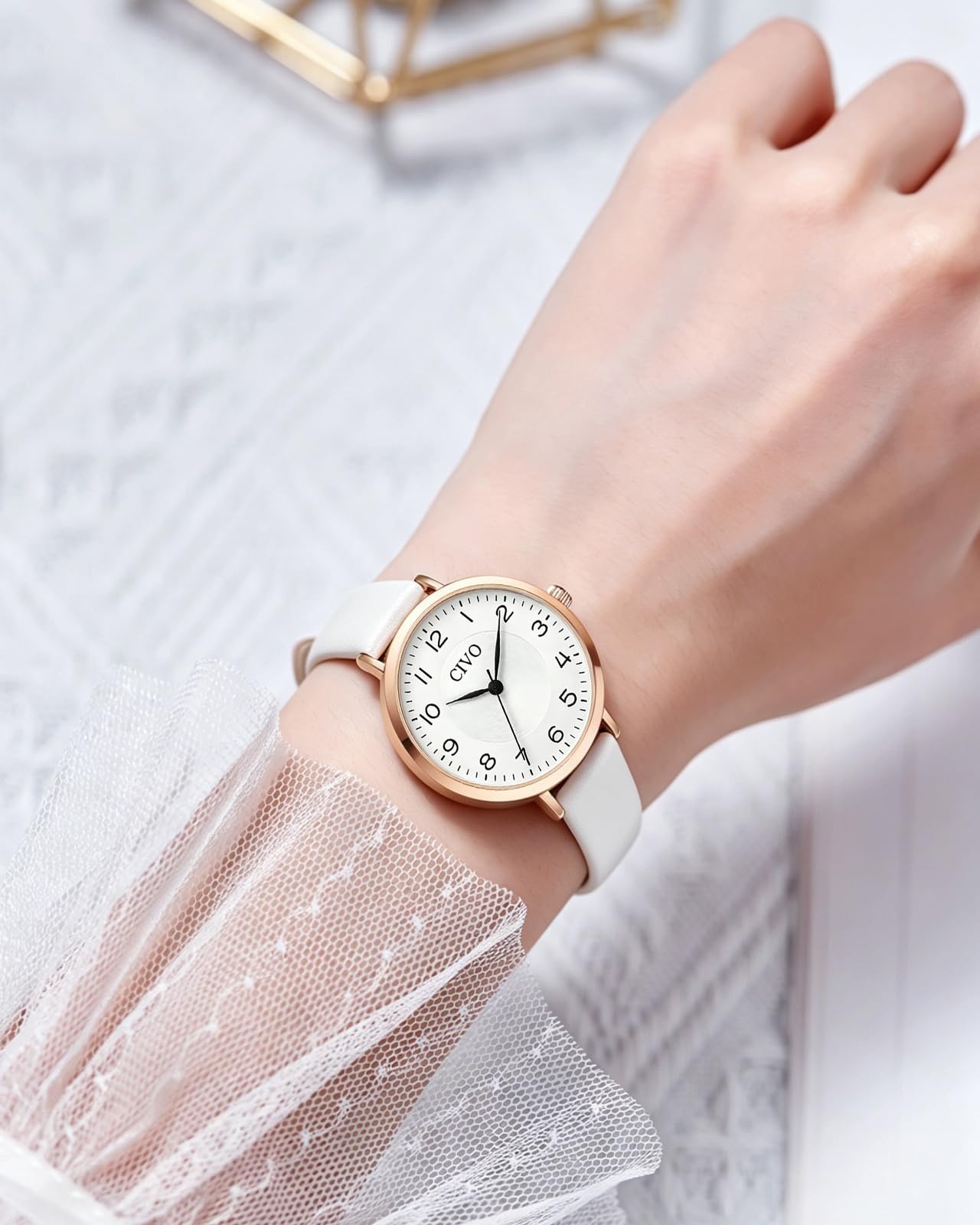 CIVO Reloj Mujer Fácil de Leer: Esfera Pequeña con Números Arábigos Agujas para Uso Diario - Analógico Cuarzo Reloj de Pulsera con Correa de Cuero - Regalo para Ella