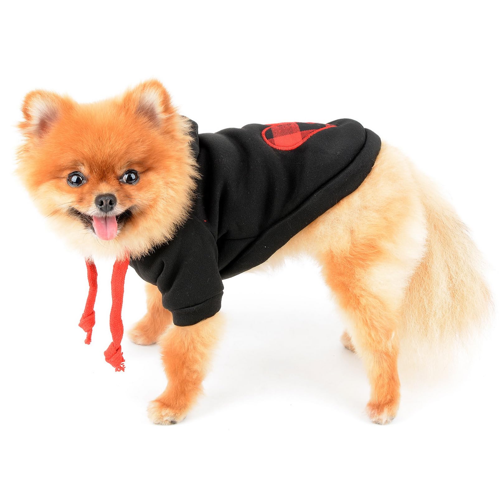 SMALLLEE_LUCKY_STORE Cute Pet Fleece Hoodie Jumper Winter Coat Jacket for Small Medium Large Dogs Cats with Buffalo Check Heart Puppy Pullover Sweater Warm Cold Weather Clothes,Black,M - Image 2