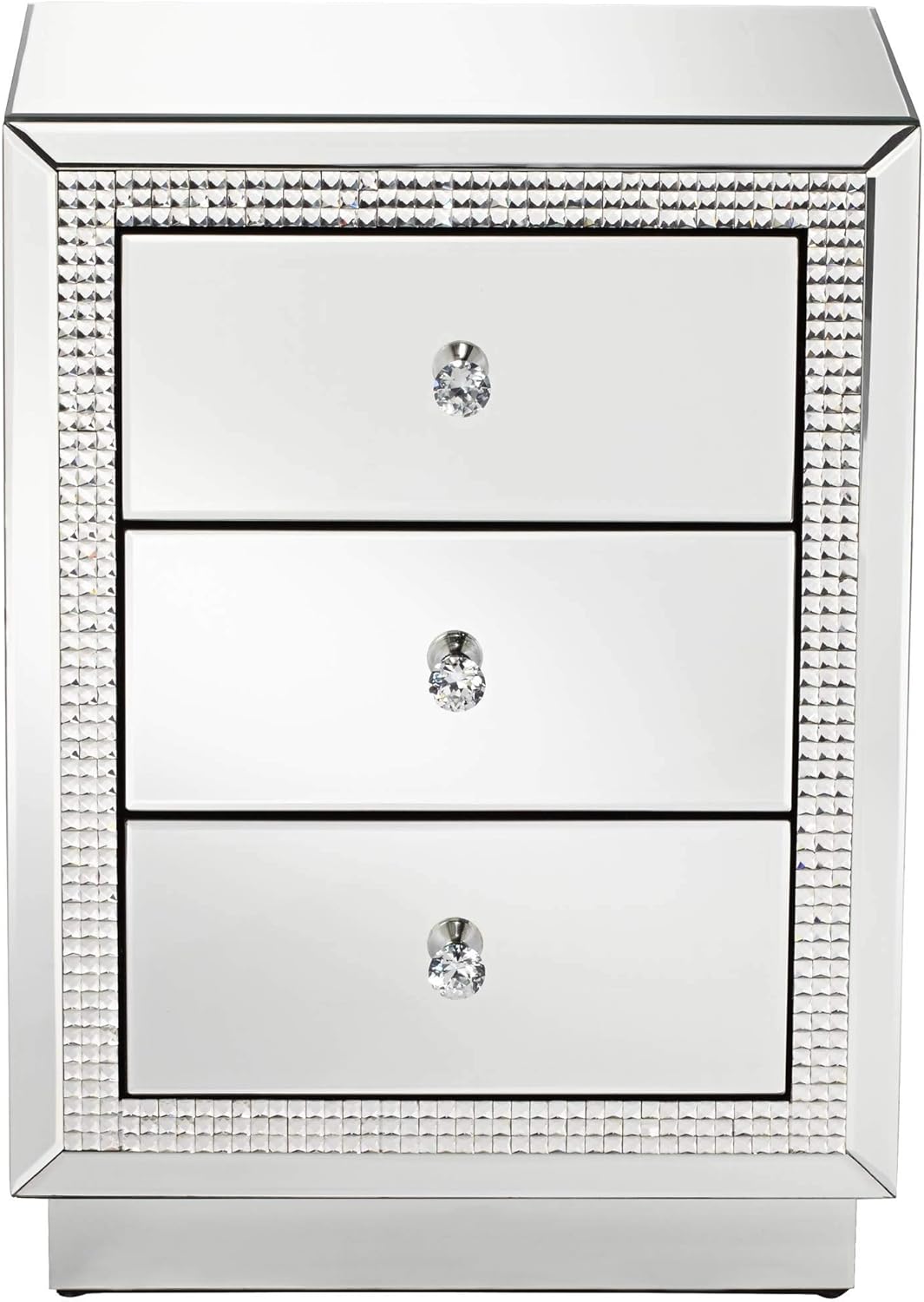 Studio 55D Biscaya Modern Glam Smooth Beaded Mirrored Glass Rectangular Accent Side End Table 19" x 13 3/4" with Drawer Silver for Spaces Living Room Bedroom Bedside Entryway House Office