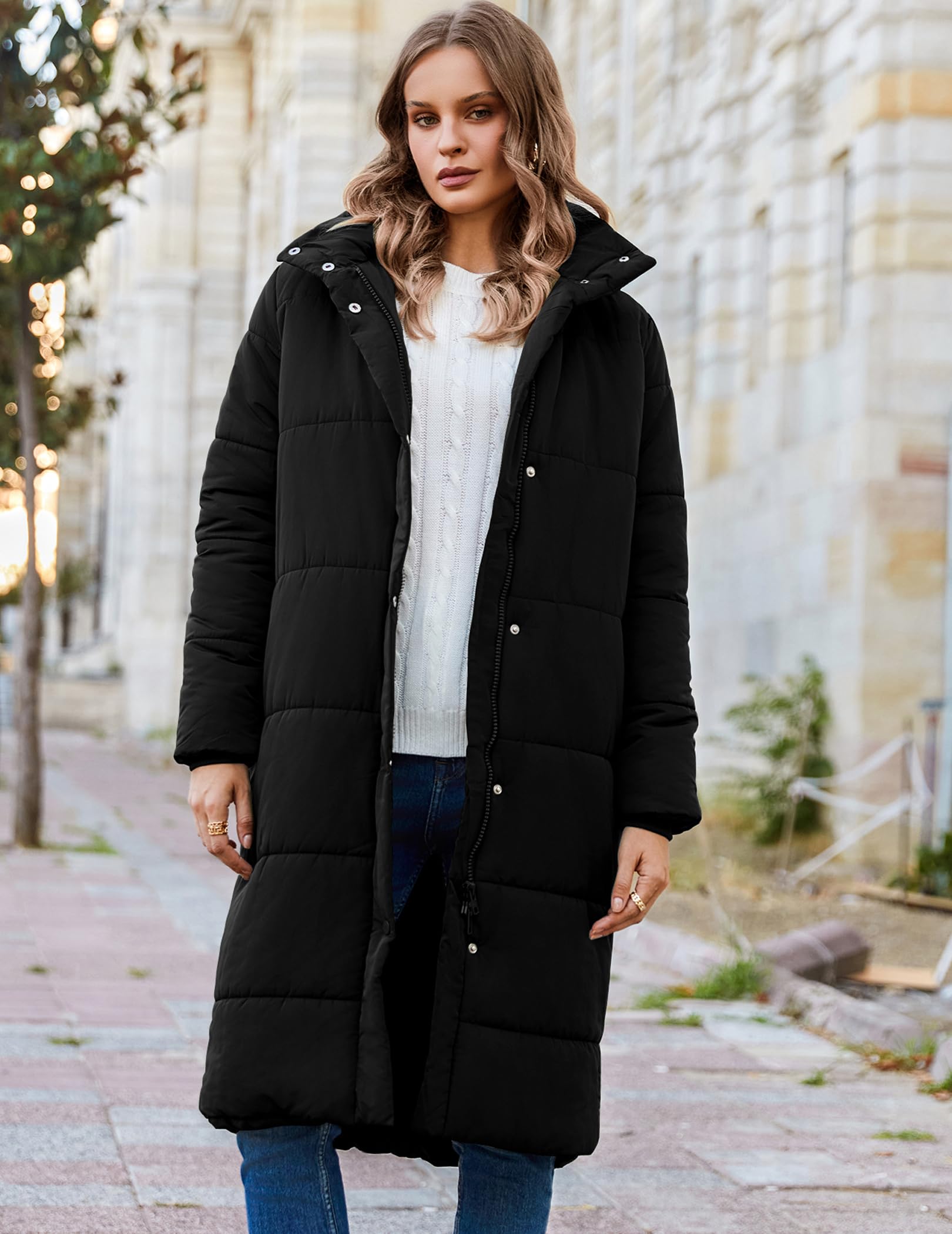 Zeagoo Abrigo de invierno para mujer, chaqueta cálida, chaqueta larga para exteriores con capucha, abrigo acolchado de invierno, parka