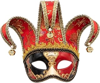 Maskmask för män, halv ansikte, röd, vintage, venetiansk jester-mask för Mardi Gras, halloween, cosplay