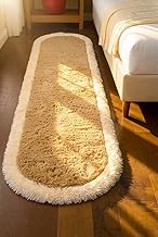 Luxury Soft Shaggy Bedside Runner Rug – Beige & Ivory Geometric Design | Plush High-Pile Bedroom Carpet,CL-3-2x4 feet