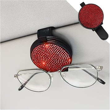 Blilo Bling Sunglass Holder for Car Sun Visor, Crystal Rhinestones Eyeglass Hanger, Magnetic Leather Glasses Holder Mount with Ticket Card Clip Interior Auto Accessories for Women Girl Red