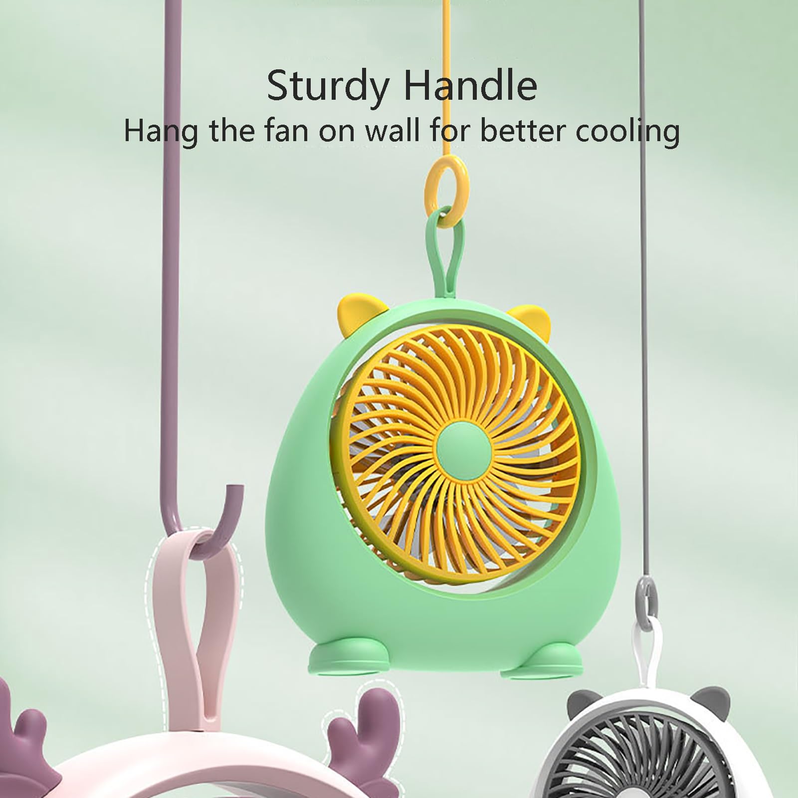 Ventilatore da tavolo portatile e ricaricabile, ultra silenzioso, a 3 velocità, con inclinazione regolabile di 90° e manico robusto, perfetto per camera da letto e ufficio domestico (rosa)