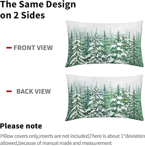 Miniatura 4 de Juego de 2 fundas de almohada lumbar de invierno con árboles de Navidad de pino de 12 x 20 pulgadas, diseño de bosque verde nieve, fundas de cojín