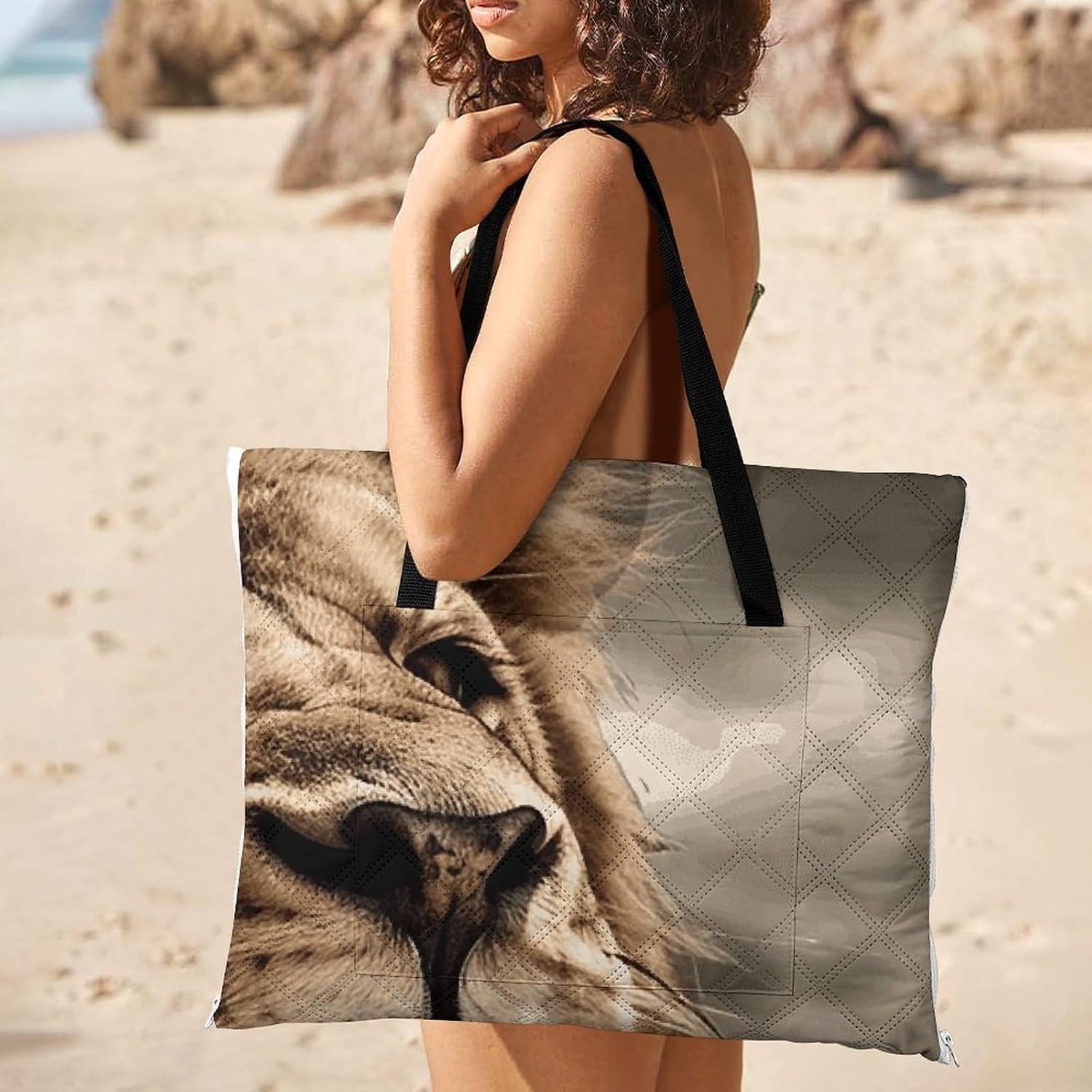 Picnic Blankets Waterproof Sandproof Beach Blanket Angry Lion Foldable Beach Mat for Spring Summer Camping, Park, Travel