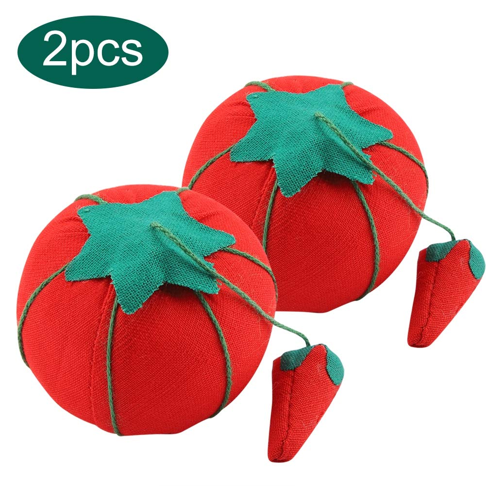 2Pcs/Set Pin Cushion Needle Pincushion Pin Cute Tomato Ball Shape Needle Tomato Pin Cushion Holder Tomato Emery Wrist Pin Cushions Sewing Pin Cushion for Sewing Needlework Accessory